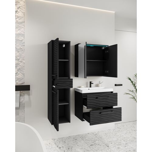 Ensemble De Meubles De Salle De Bains Yuko 1, 3 Pièces, Noir / Noir Graphite Mdf Ondulé