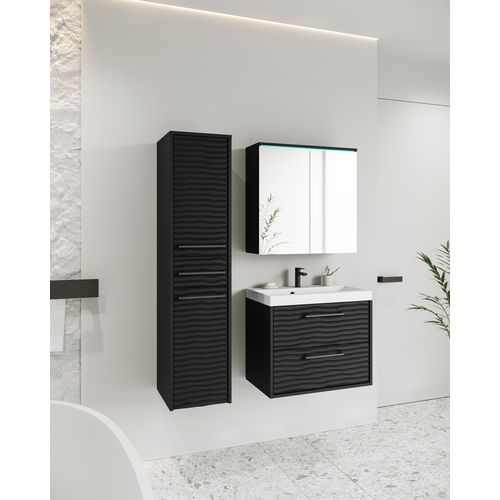 Ensemble De Meubles De Salle De Bains Yuko 1, 3 Pièces, Noir / Noir Graphite Mdf Ondulé