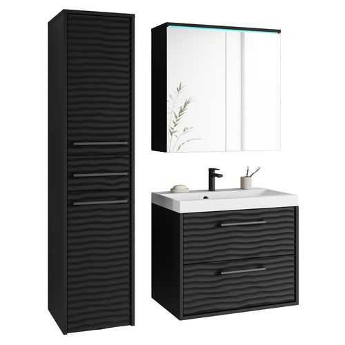 Ensemble De Meubles De Salle De Bains Yuko 1, 3 Pièces, Noir / Noir Graphite Mdf Ondulé