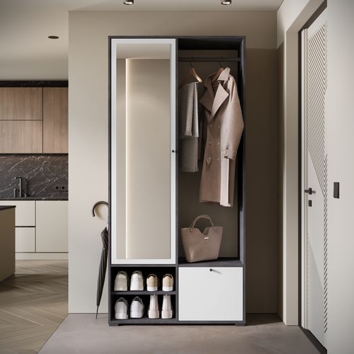 Ensemble Vestiaire Dafni Avec Miroir 90x190x33, Matera/blanc