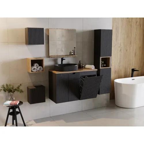 Meuble Bas De Salle De Bain Avec Panier à Linge Et Plan Nova Noir 40 Cm