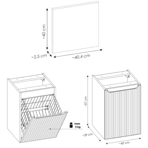 Meuble Bas De Salle De Bain Avec Panier à Linge Et Plan Nova Noir 40 Cm