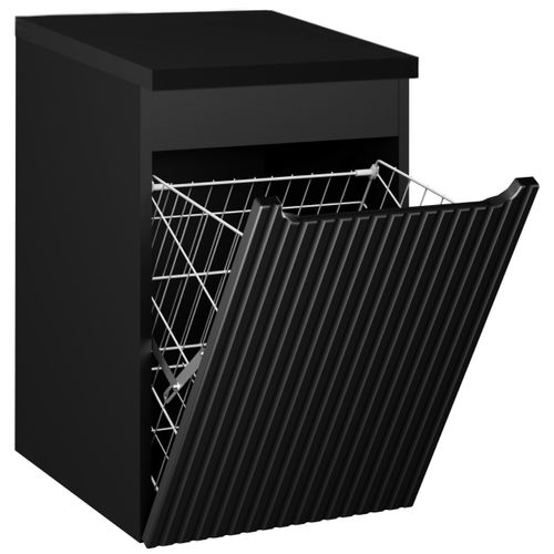 Meuble Bas De Salle De Bain Avec Panier à Linge Et Plan Nova Noir 40 Cm
