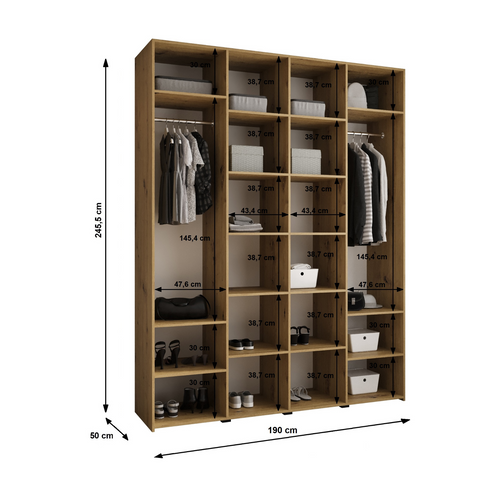 Armoire 4 Portes Como 1 245.5/190/50 (cachemire/or)