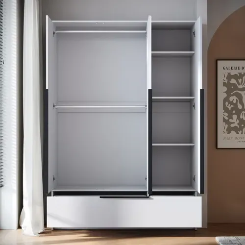 Armoire Split 3d Avec étagères Supplémentaires, Blanc Mat