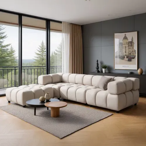 Canapé D'angle Réversible Capitonné Velours Beige Tondo