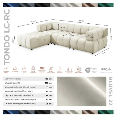 Canapé D'angle Réversible Capitonné Velours Beige Tondo