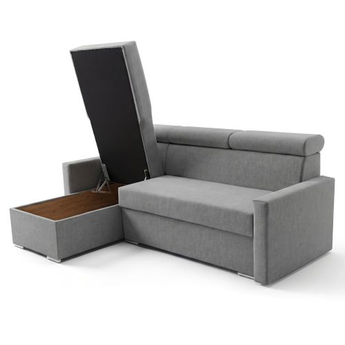 Canapé D'angle Convertible 4 Places Vega L En Velours Acier 224x151 Cm