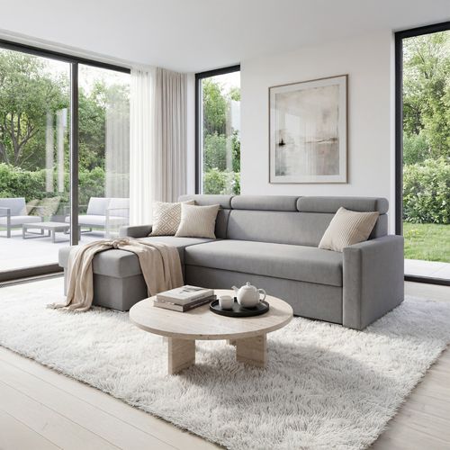 Canapé D'angle Convertible 4 Places Vega L En Velours Acier 224x151 Cm
