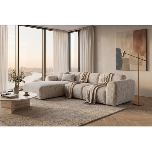 Canapé D'angle Gauche Tissu Bouclé Beige Gin
