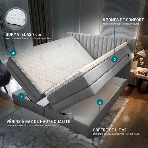 Lit Boxspring 140x200 Cm Adèle Ensemble De Matelas Et Sommier Relaxation Électrique
