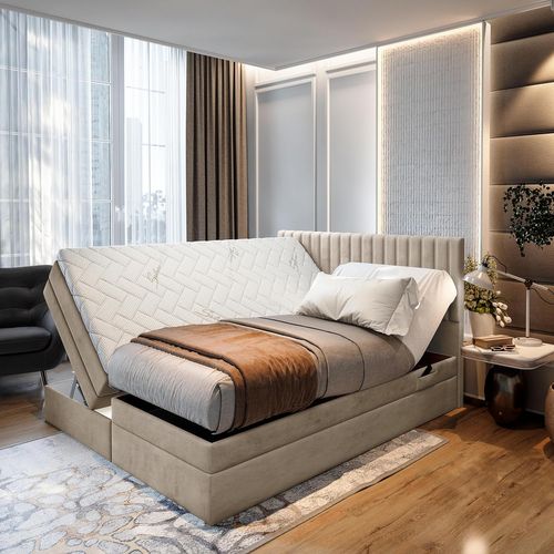 Ensemble 160x200 Cm Adèle Matelas+sommier Relaxation Électrique En Velours Beige
