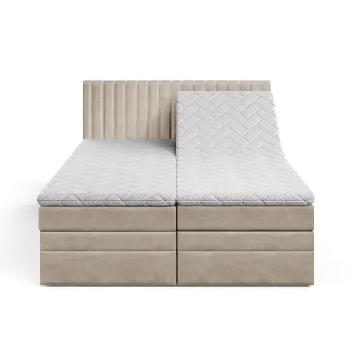 Ensemble 160x200 Cm Adèle Matelas+sommier Relaxation Électrique En Velours Beige