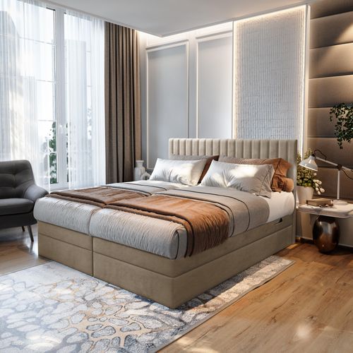 Ensemble 160x200 Cm Adèle Matelas+sommier Relaxation Électrique En Velours Beige