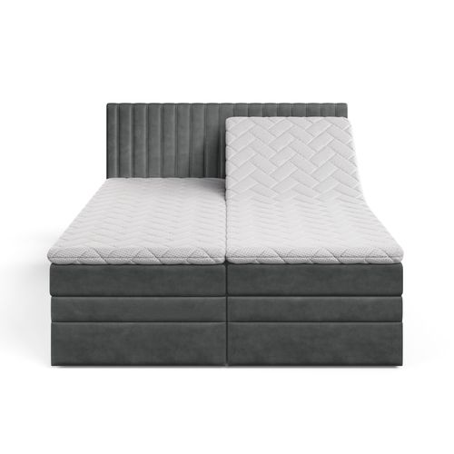 Lit Adulte 200x200 Cm Adèle Ensemble Matelas+sommier Relaxation Électrique En Velour Gris Foncé