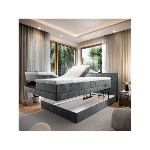 Lit Adulte 160x200 Positano - Ensemble Relaxation Électrique En Tissu Gris Foncé