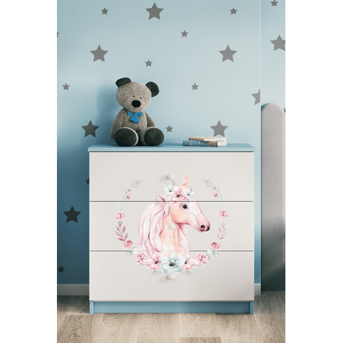 Commode D'enfants Avec Tiroirs Cheval - Couleur Bleue Babydreams