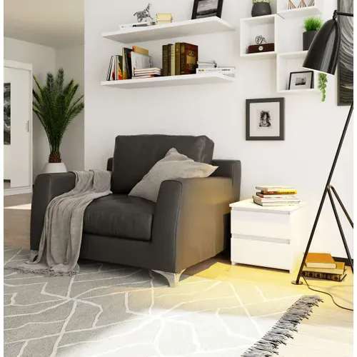 Table De Chevet Blanche 40 Cm 2 Tiroirs Façade Gris Graphite 40x35x40 Cm