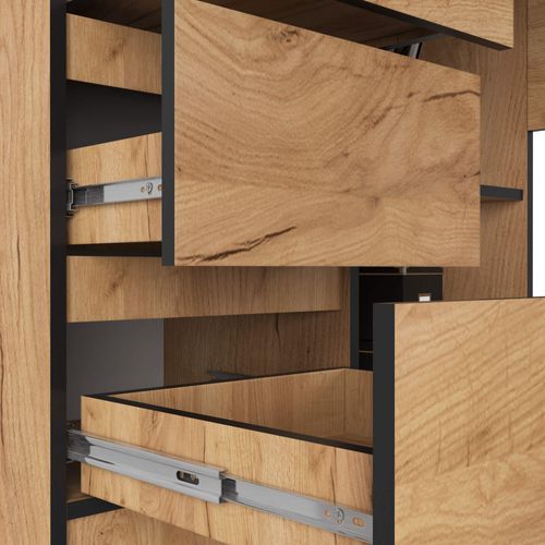 Bureau Akord D'angle Gauche B16 Chêne Craft 124 Cm 3 Tiroirs Façade Chêne Craft