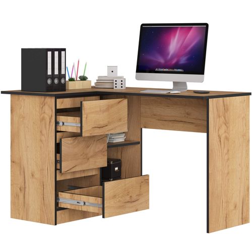 Bureau Akord D'angle Gauche B16 Chêne Craft 124 Cm 3 Tiroirs Façade Chêne Craft