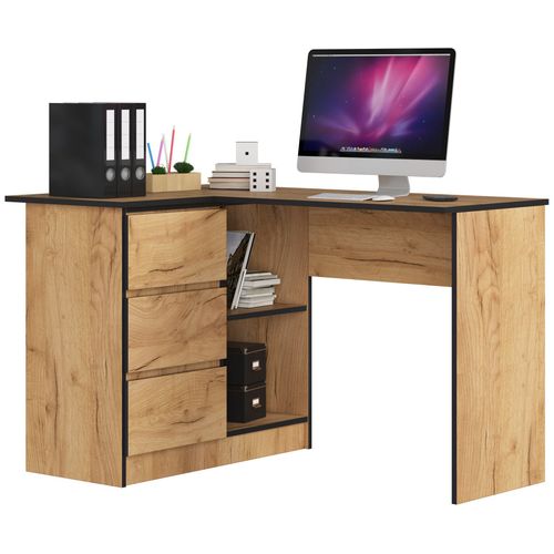 Bureau Akord D'angle Gauche B16 Chêne Craft 124 Cm 3 Tiroirs Façade Chêne Craft