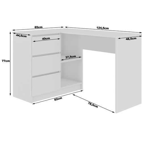Bureau Akord D'angle Gauche B16 Chêne Craft 124 Cm 3 Tiroirs Façade Chêne Craft
