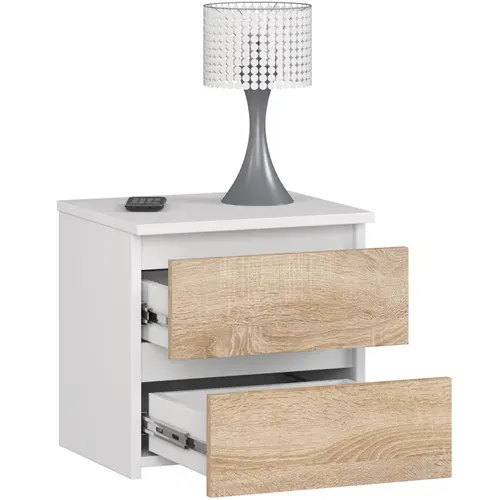 Table De Chevet Blanche 40 Cm 2 Tiroirs Façade Chêne Sonoma 40x35x40 Cm