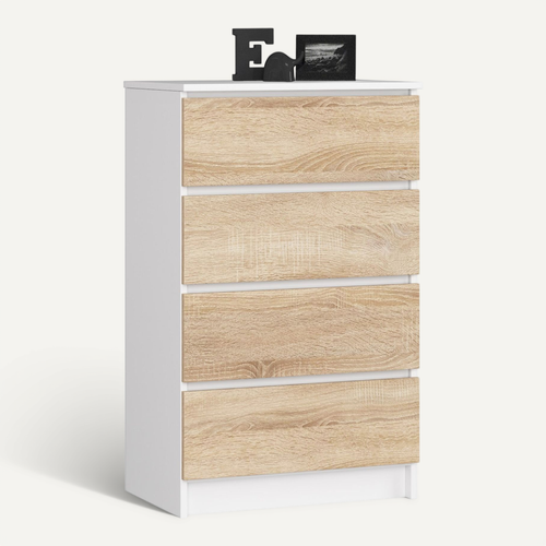 Commode K60 Blanche 60 Cm 4 Tiroirs Façade Chêne Sonoma 60x40x99 Cm