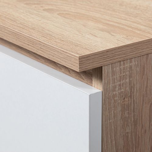 Meuble TV Pour Salon Chêne Sonoma 120 Cm 2 Portes Façade Blanche 2 Étagères 120x40x55 Cm