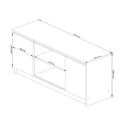 Meuble TV Pour Salon Chêne Sonoma 120 Cm 2 Portes Façade Blanche 2 Étagères 120x40x55 Cm
