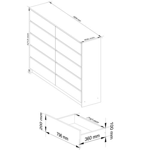 Grande Commode Pour Le Salon Akord K160 Blanche 160 Cm 10 Tiroirs Façade Gris Graphite 160x40x121 Cm