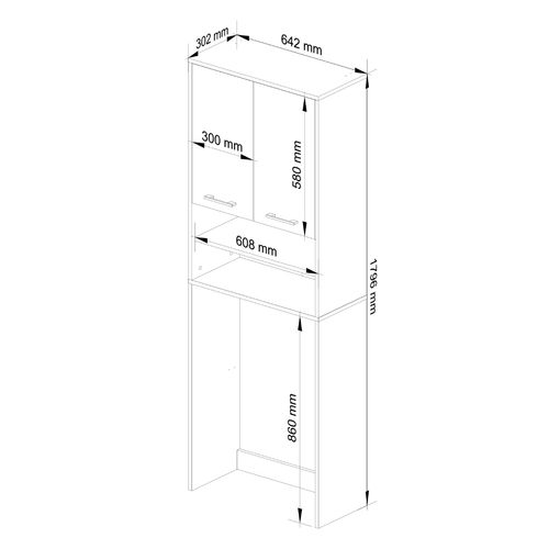 Meuble Pour Machine à Laver Blanche 64 Cm 2 Portes Façade Gris Graphite 4 Étagères 64x30x180 Cm