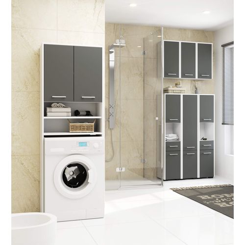 Meuble Pour Machine à Laver Blanche 64 Cm 2 Portes Façade Gris Graphite 4 Étagères 64x30x180 Cm