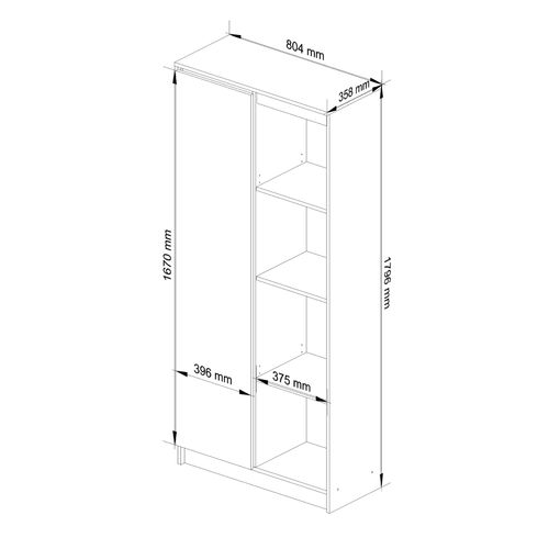 Bibliothèque De Bureau R80 Blanche 80 Cm 1 Porte Façade Gris Graphite 8 Étagères 80x35x180 Cm