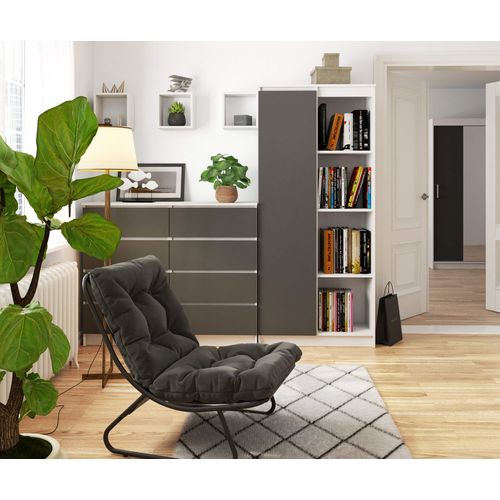 Bibliothèque De Bureau R80 Blanche 80 Cm 1 Porte Façade Gris Graphite 8 Étagères 80x35x180 Cm