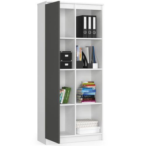 Bibliothèque De Bureau R80 Blanche 80 Cm 1 Porte Façade Gris Graphite 8 Étagères 80x35x180 Cm