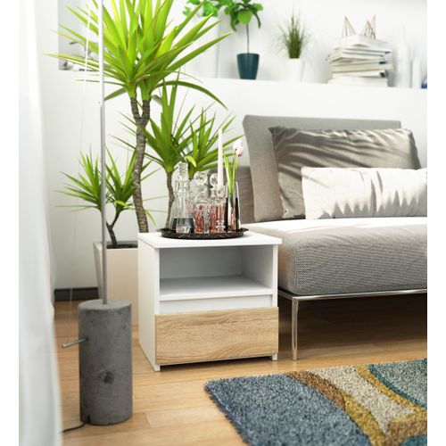 Table De Chevet Cl1 Blanche 40 Cm 1 Tiroir Couleur Chêne Sonoma 40x35x40 Cm