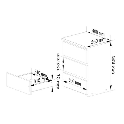 Table De Chevet Cl3 Chêne Sonoma 40 Cm 3 Tiroirs Façade Chêne Sonoma 40x35x57 Cm