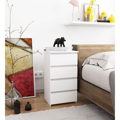 Commode Cl4 Blanche 40 Cm 4 Tiroirs Façade Blanche 40x35x74 Cm
