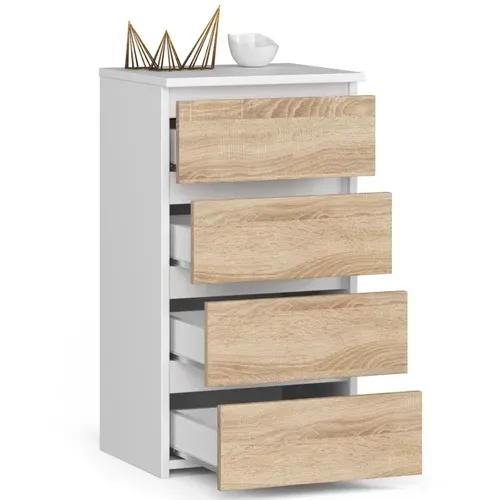 Commode Cl4 Blanche 40 Cm 4 Tiroirs Façade Chêne Sonoma 40x35x74 Cm