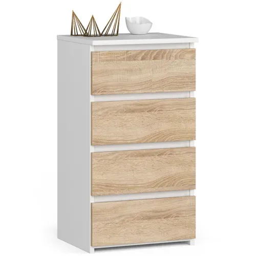 Commode Cl4 Blanche 40 Cm 4 Tiroirs Façade Chêne Sonoma 40x35x74 Cm