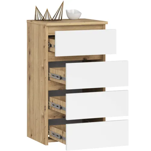 Commode Cl4 Chêne Artisan 40 Cm 4 Tiroirs Façade Blanche 40x35x74 Cm