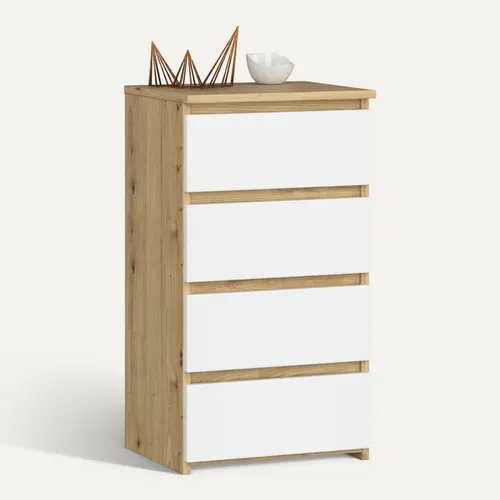 Commode Cl4 Chêne Artisan 40 Cm 4 Tiroirs Façade Blanche 40x35x74 Cm
