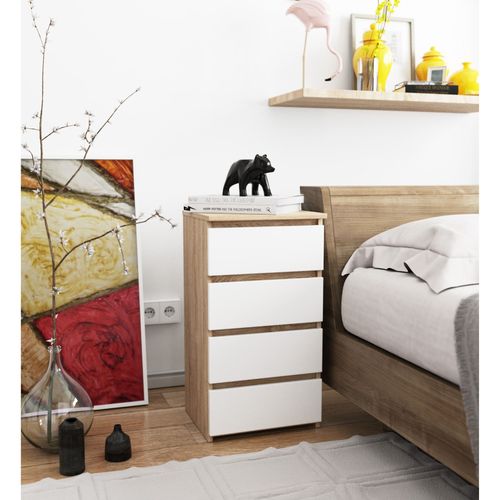 Commode Cl4 Chêne Sonoma 40 Cm 4 Tiroirs Façade Blanche 40x35x74 Cm