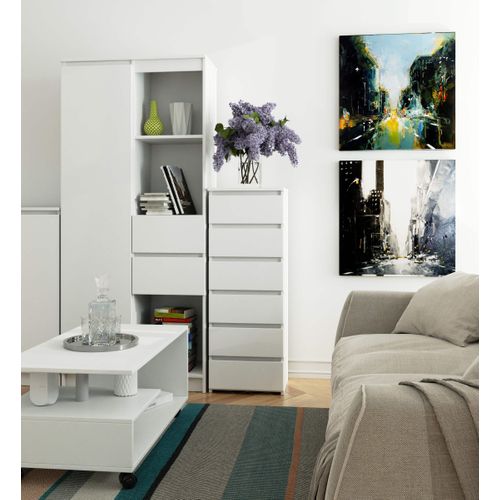 Commode Cl6 Blanche 40 Cm 6 Tiroirs Façade Blanche 40x35x109 Cm