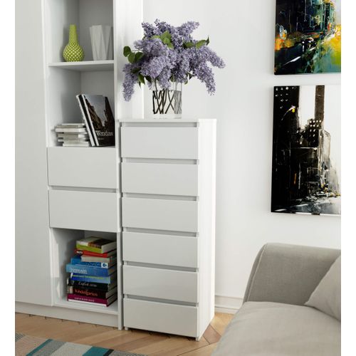 Commode Cl6 Blanche 40 Cm 6 Tiroirs Façade Blanche 40x35x109 Cm
