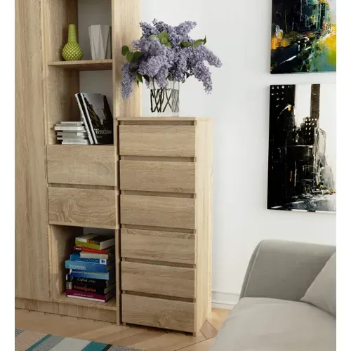 Commode Cl6 Chêne Sonoma 40 Cm 6 Tiroirs Façade Chêne Sonoma 40x35x109 Cm