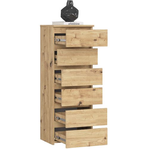 Commode Cl6 Chêne Artisan 40 Cm 6 Tiroirs Façade Chêne Artisan 40x35x109 Cm