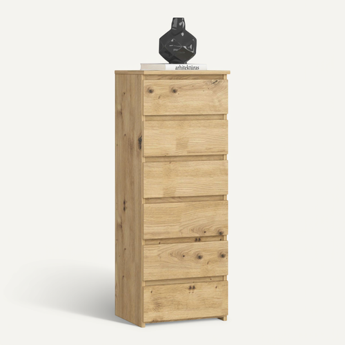 Commode Cl6 Chêne Artisan 40 Cm 6 Tiroirs Façade Chêne Artisan 40x35x109 Cm