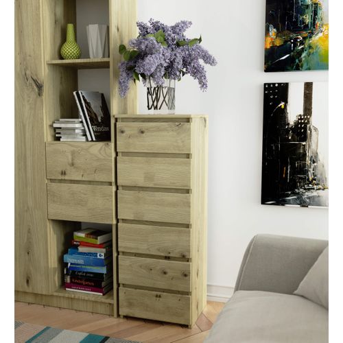 Commode Cl6 Chêne Artisan 40 Cm 6 Tiroirs Façade Chêne Artisan 40x35x109 Cm